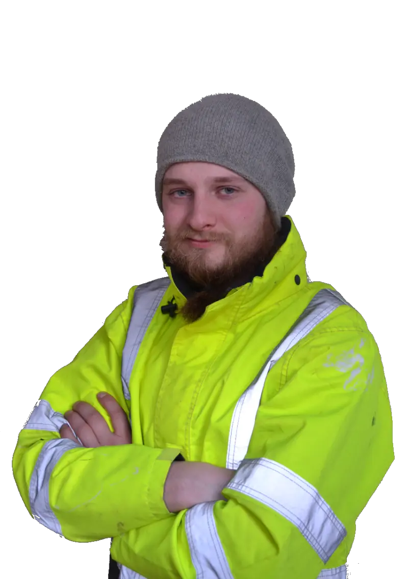 Vili Ruokostenpohja, 4RR Rakennus Oy:n omistaja, hi-vis-työtakissa